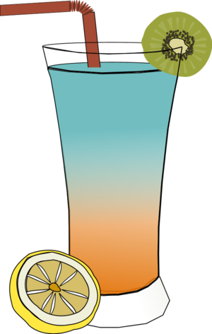 Fruit cocktail drink with straw and lemon piece vector clip art