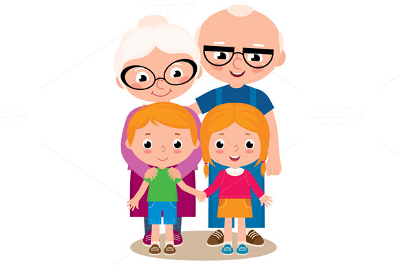Grandparents and their grandchildren illustrations on creative clipart
