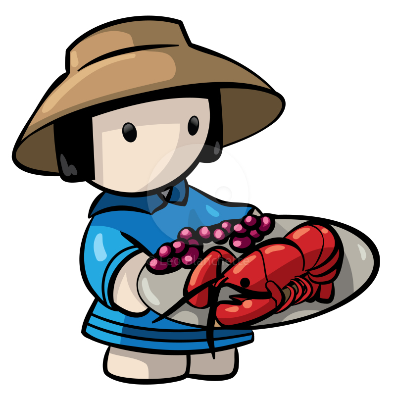 Lobster clipart illustration cute asian oriental woman holding a platter