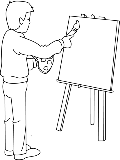 Coloring page of artist painting free clip art