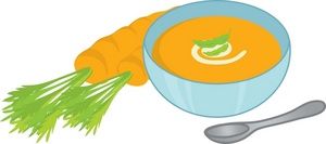Bowl of soup clipart image carrots next to a bowl of cream of