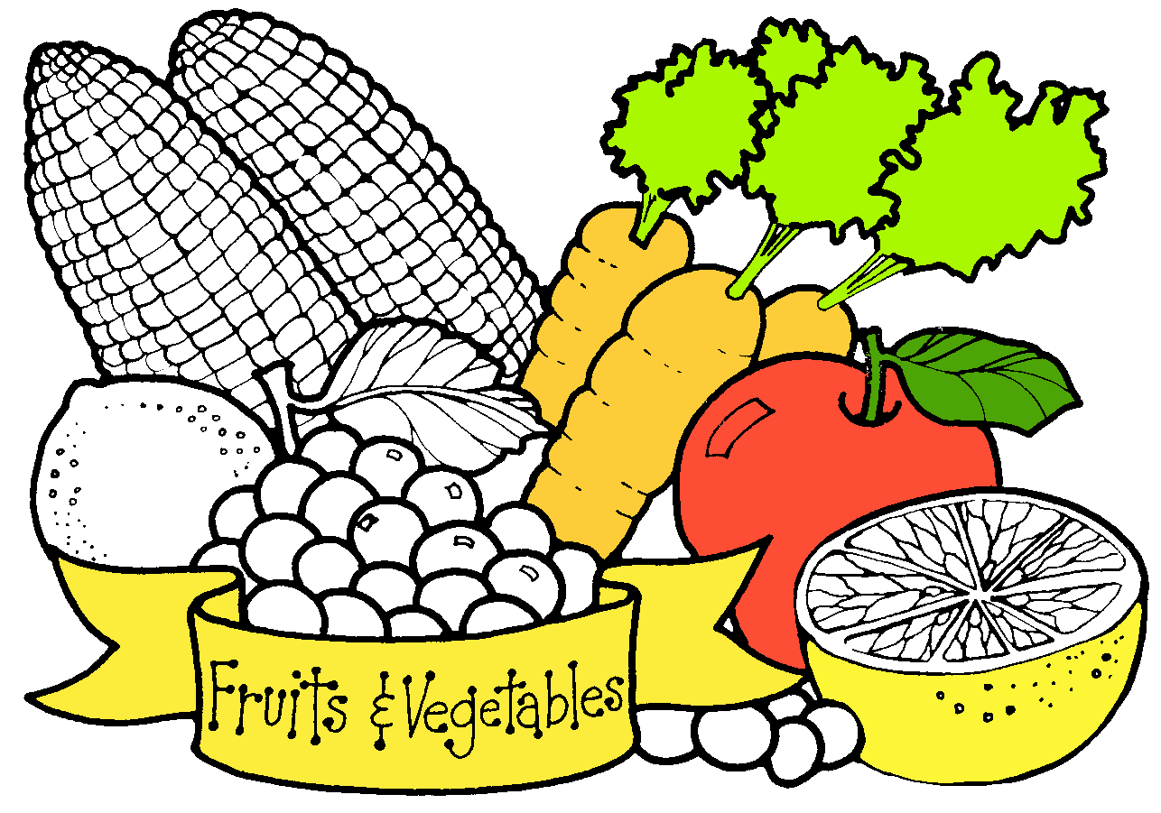 Fruits and vegetables clipart black and white