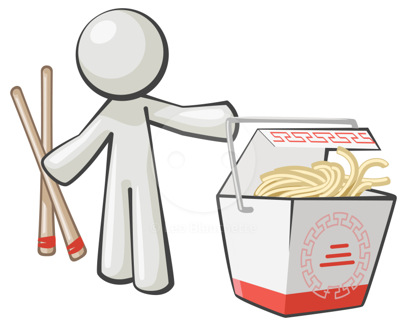 Chinese food illustration of man holding chopsticks and serving takeout chinese clip art