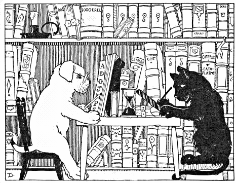 Legal cat and dog in library clipart