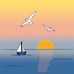 Ocean sunset clipart image ocean sunset with sailboat and