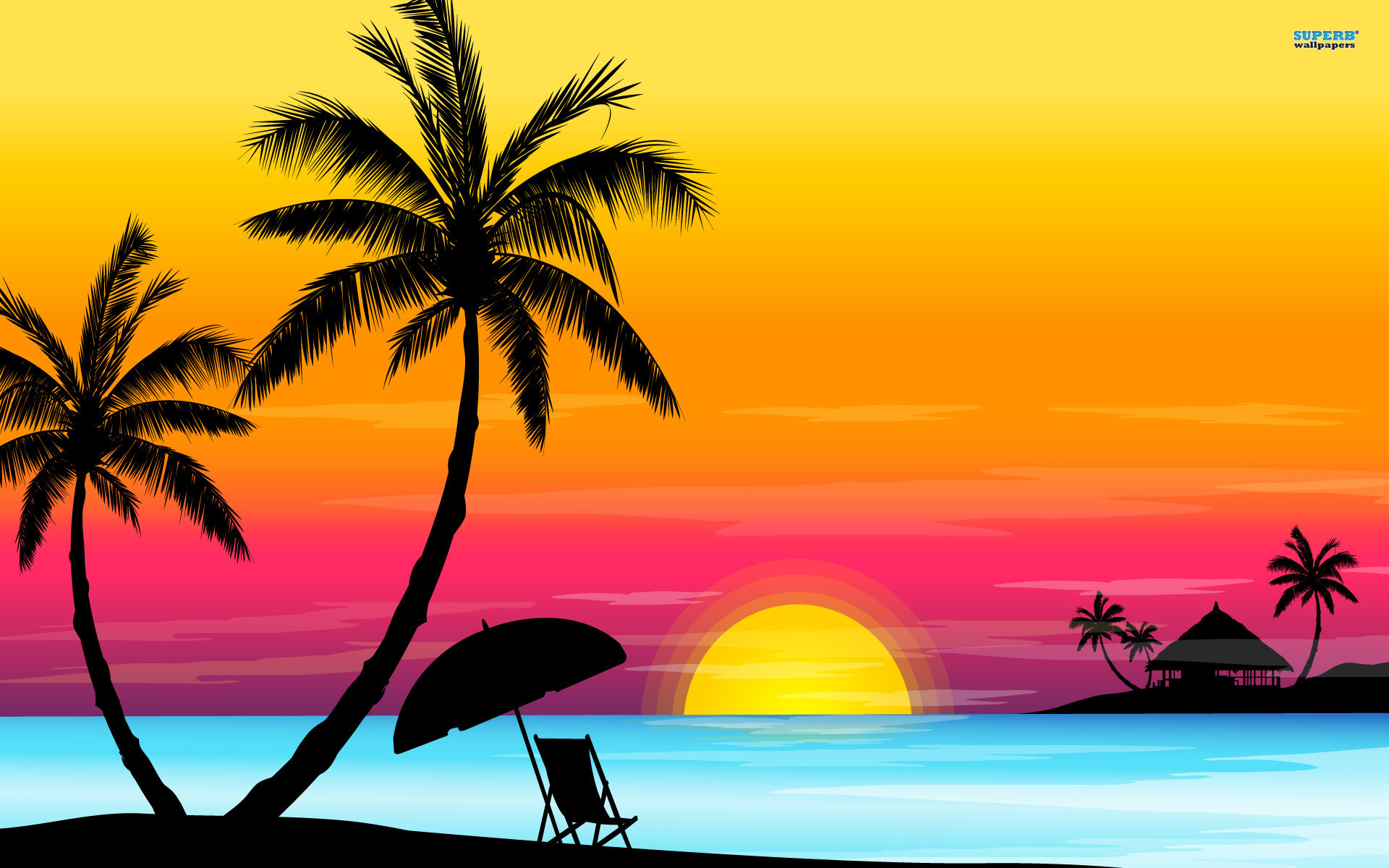 Sunset beach background clipart