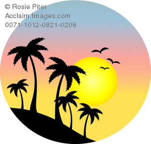 Tropical sunset palm clipart