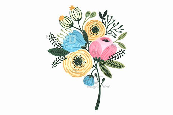 Floral flower bouquet watercolor clipart illustrations on creative market