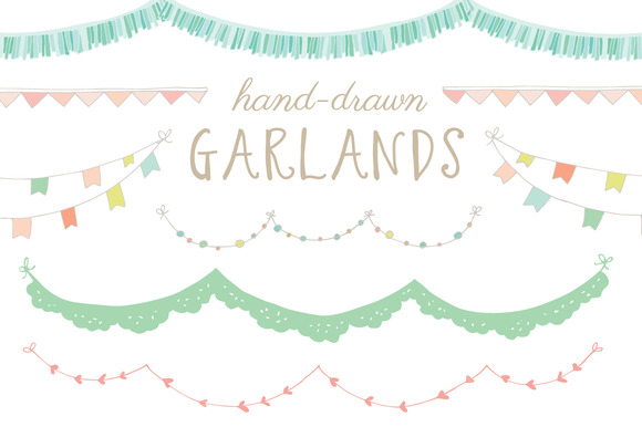 Hand drawn garland clip art objects on creative market