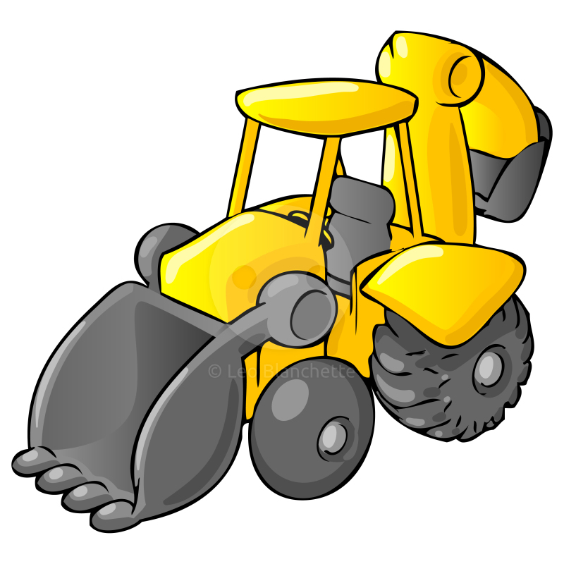 Backhoe bulldozer cartoon style clip art illustration