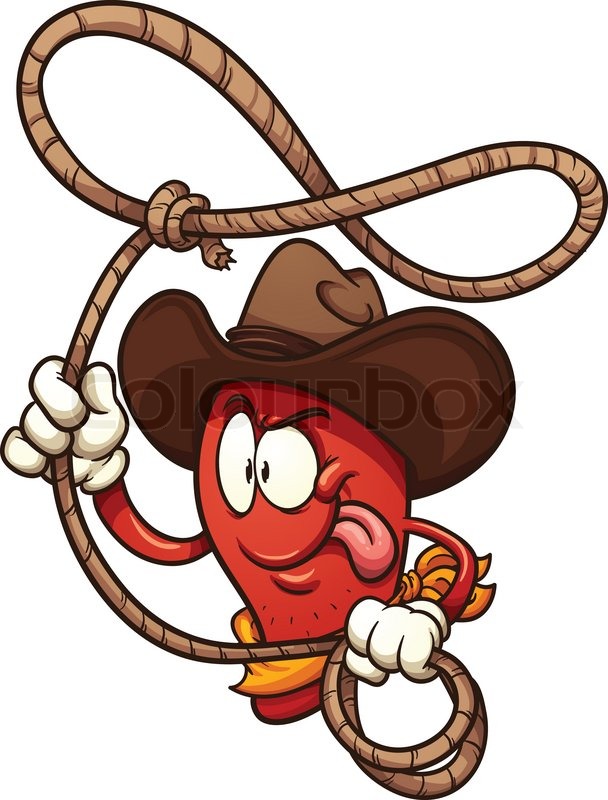 Cowboy chili pepper with lasso vector clip art illustration with