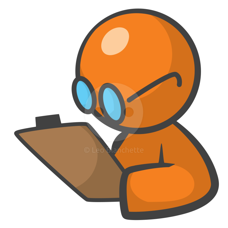 Clipart illustration orange man accountant holding clipboard clip