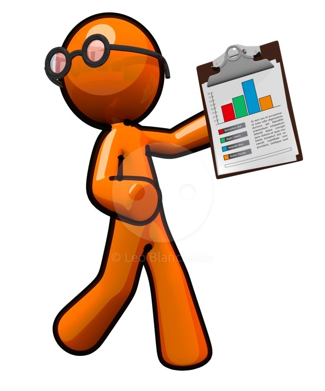 Of 3d orange man with clipboard and graph clip art illustration