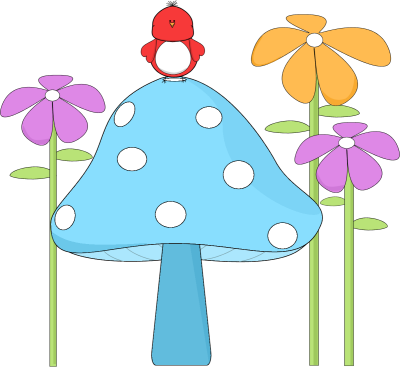 Mushroom with a bird and flowers clip art mushroom with a bird