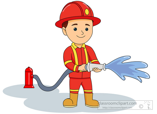 Fireman occupation firemen holding hose attached to hydrant clipart