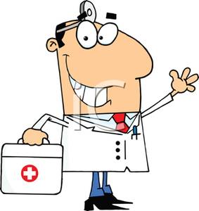 A physician with a first aid kit waving and smiling free clipart picture