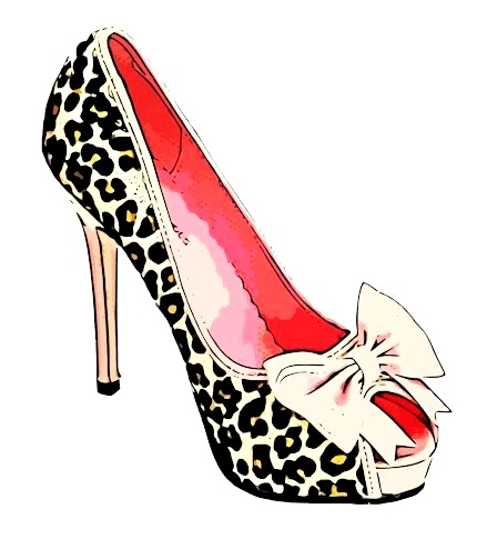 Womens fashion leopard bow high heel shoe clip art digital