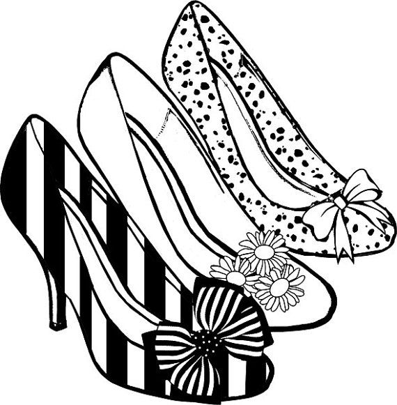 Womens high heel shoes clip art coloring page digital stamp