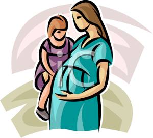 Pregnancy a pregnant woman holding her child clip art