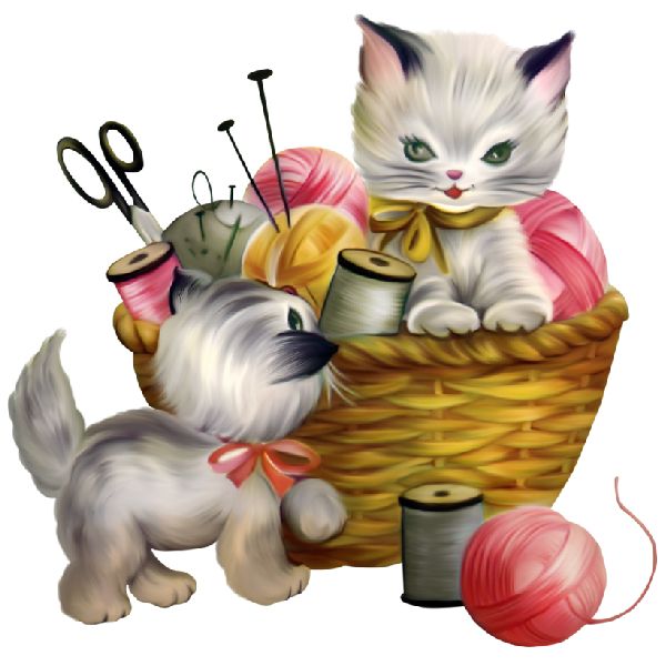 Knitting cats on knitting yarns and cats clip art