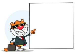 Blank sign marketing clipart image a tiger with a briefcase pointing to a