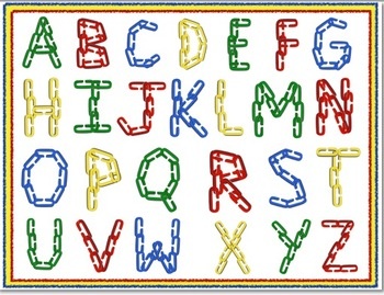 Alphabet clip art capital letters with linking chains and 4