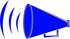 Announcement megaphone clipart image drawing of a blue megaphone making an