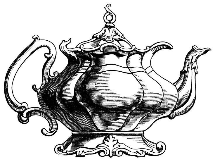 Victorian tea pot illustration vintage teapot clipart black and