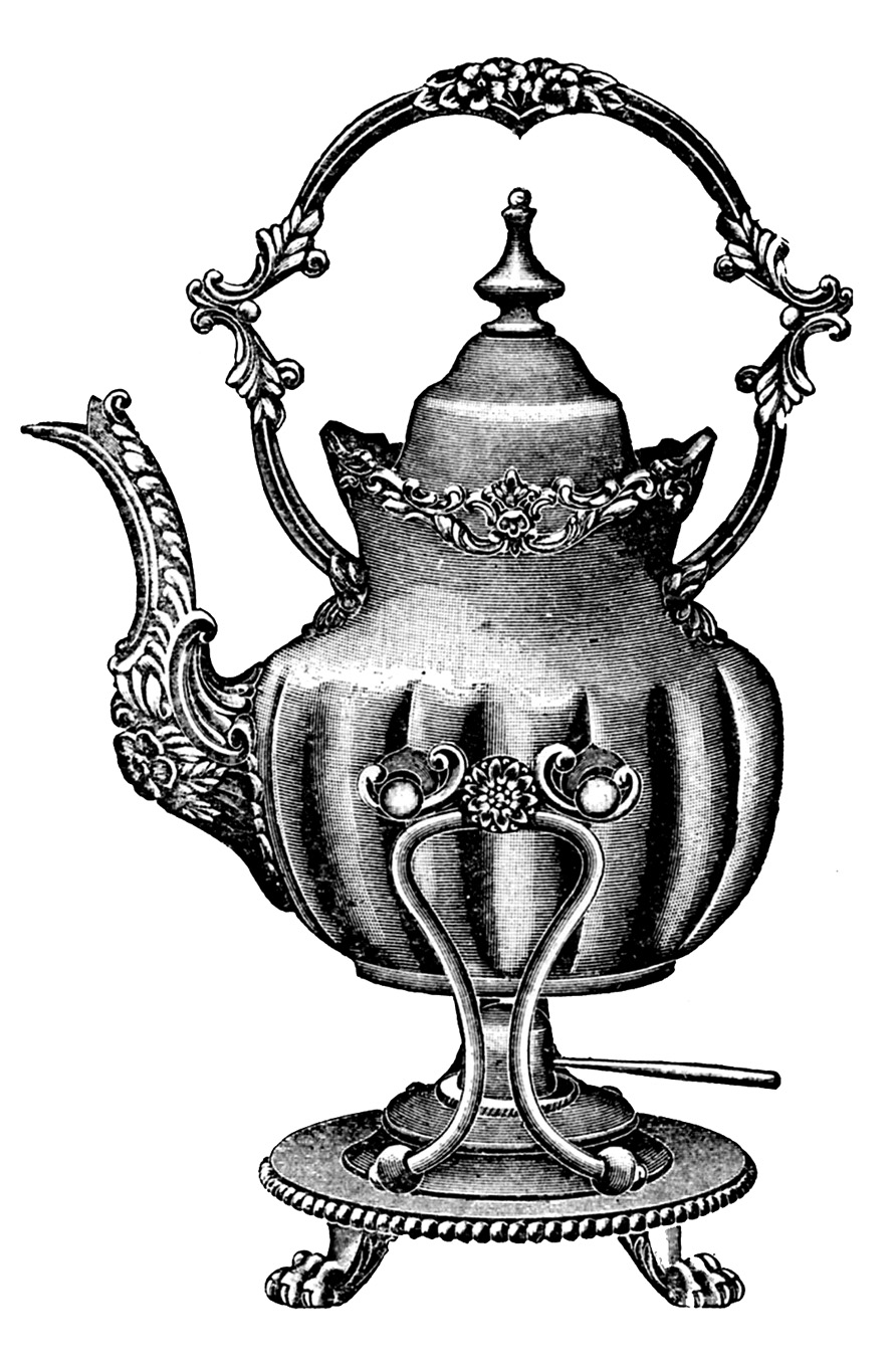 Vintage clip art grand teapot engraving the graphics fairy