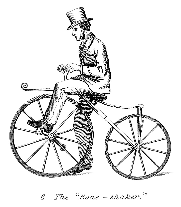 Vintage clip art man on early bicycle steampunk the graphics