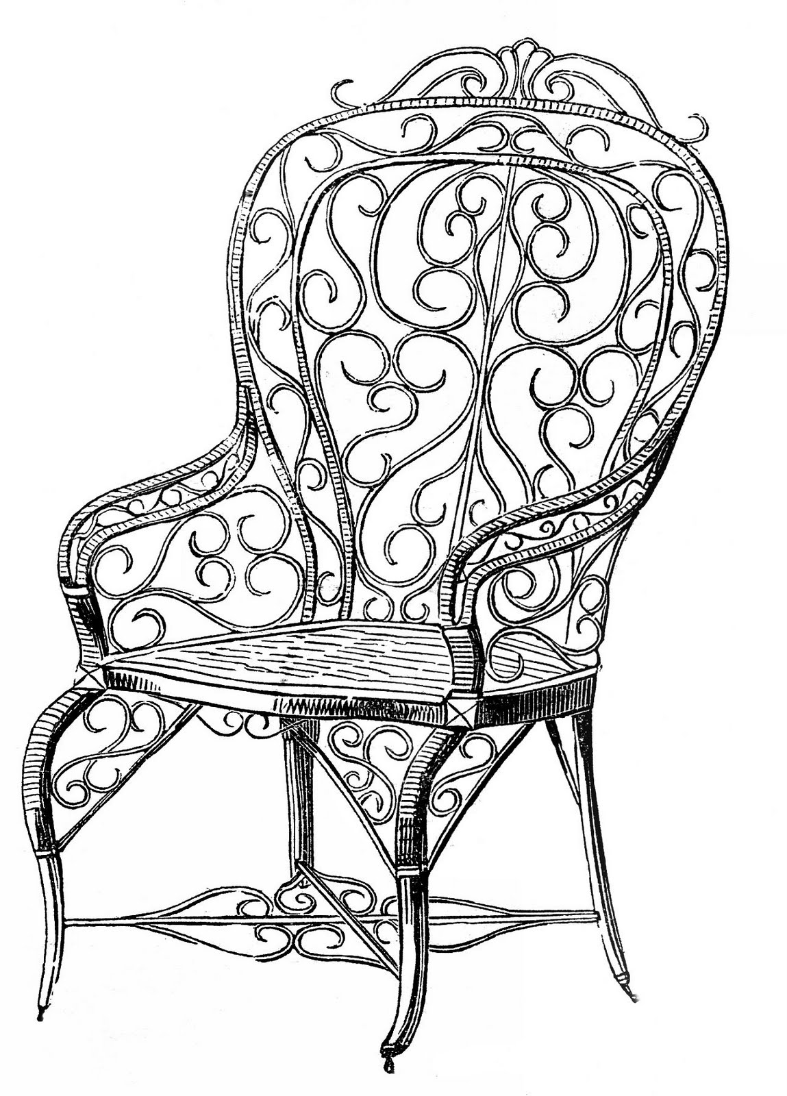 Vintage clip art wicker garden chair the graphics fairy