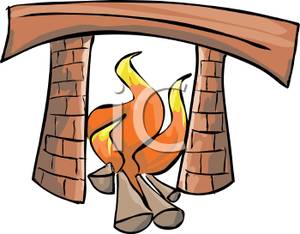 Burning logs in a fireplace clip art