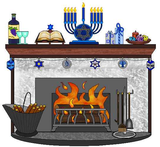 Fireplace clip art hanukkah decorated fireplace menorah and ts