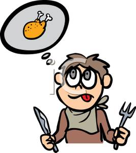 Hungry a boy thinking about turkey clipart