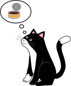 Hungry clipart image a pet cat thinking about a can of wet cat food