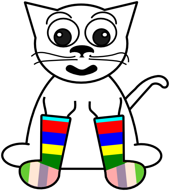 Cartoon cat in rainbow socks black white line art tattoo google clipart