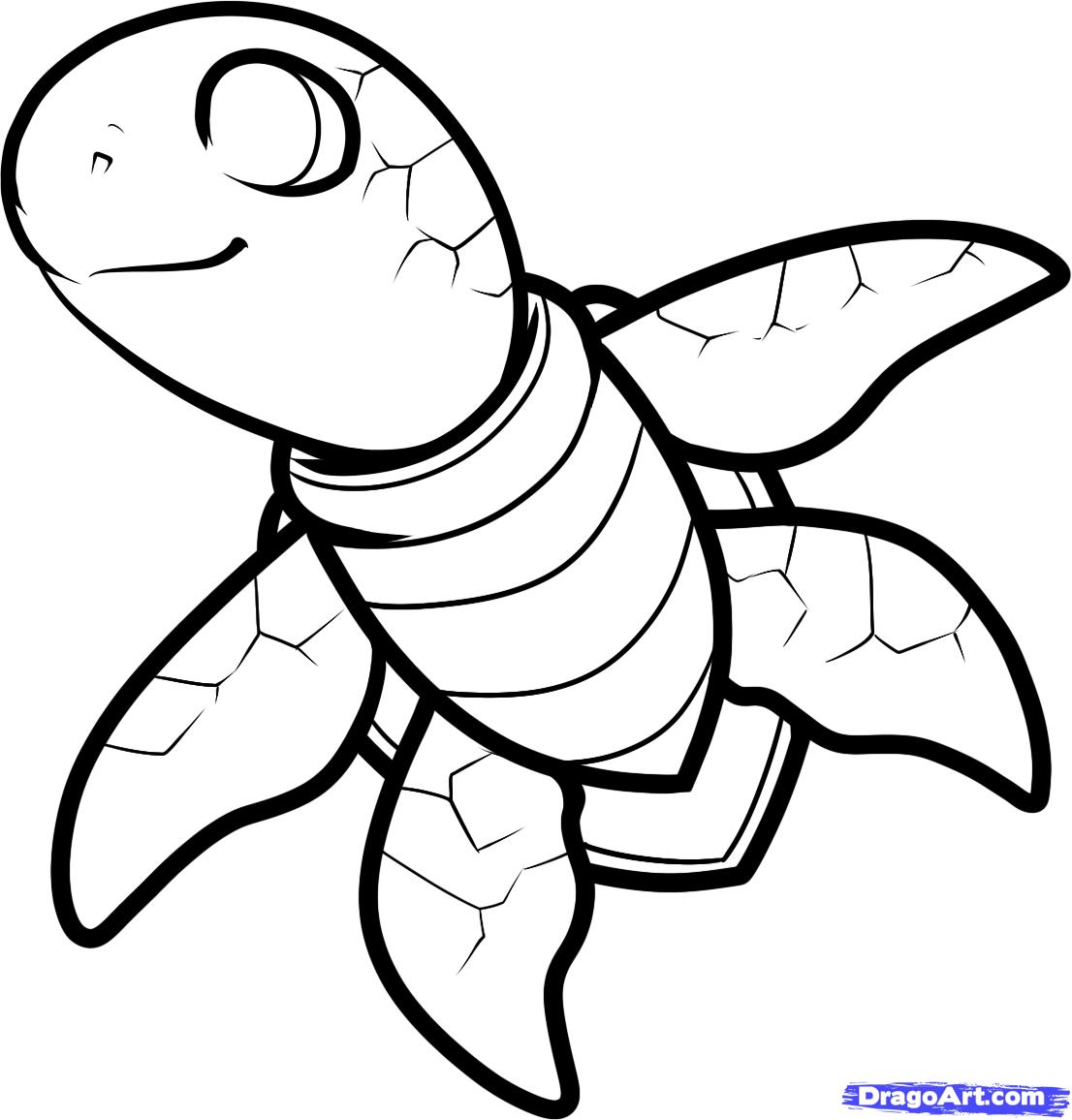 How to draw a sea turtle cartoon sea turtle step by step clip art