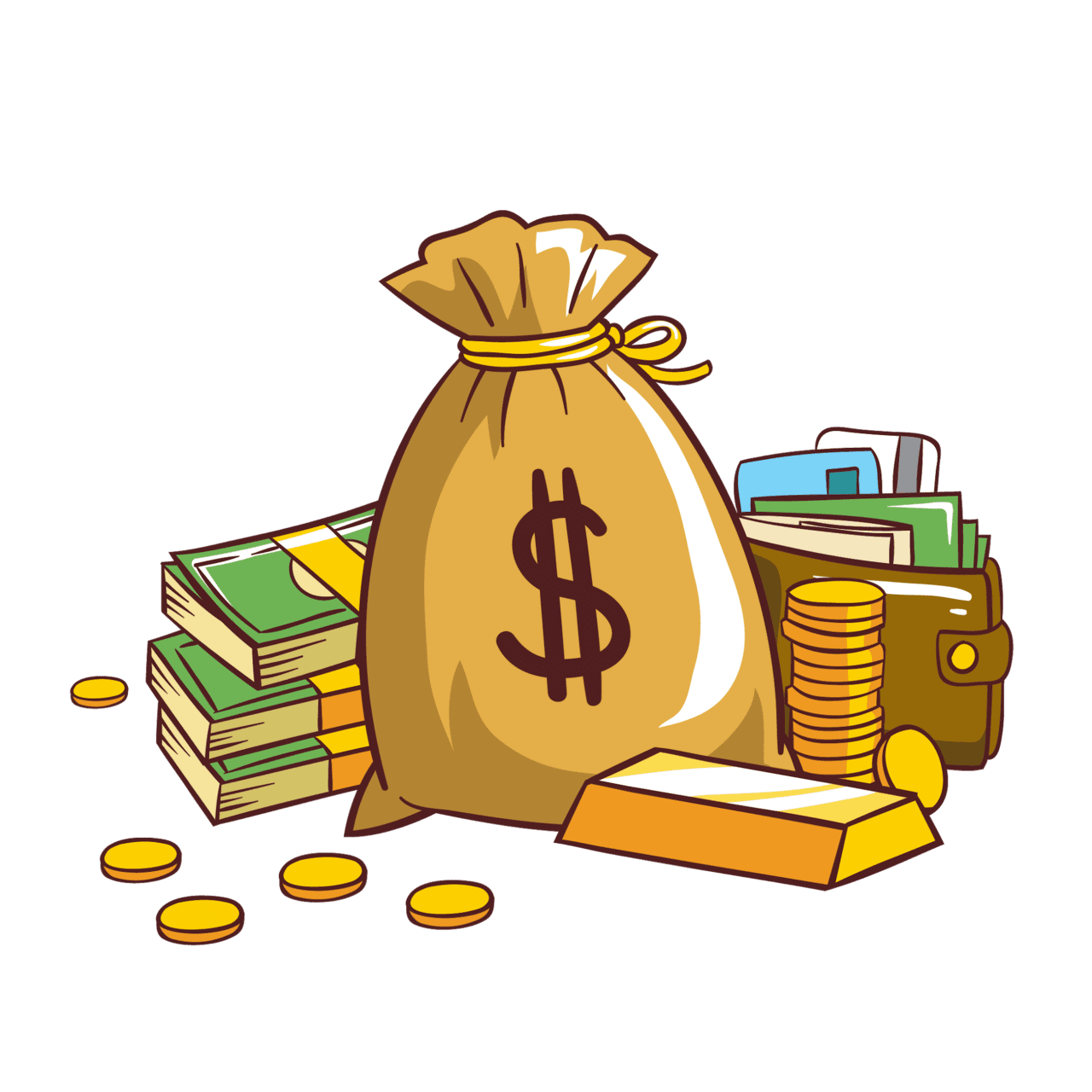 Investing in cryptocurrency money and gold coins clipart background