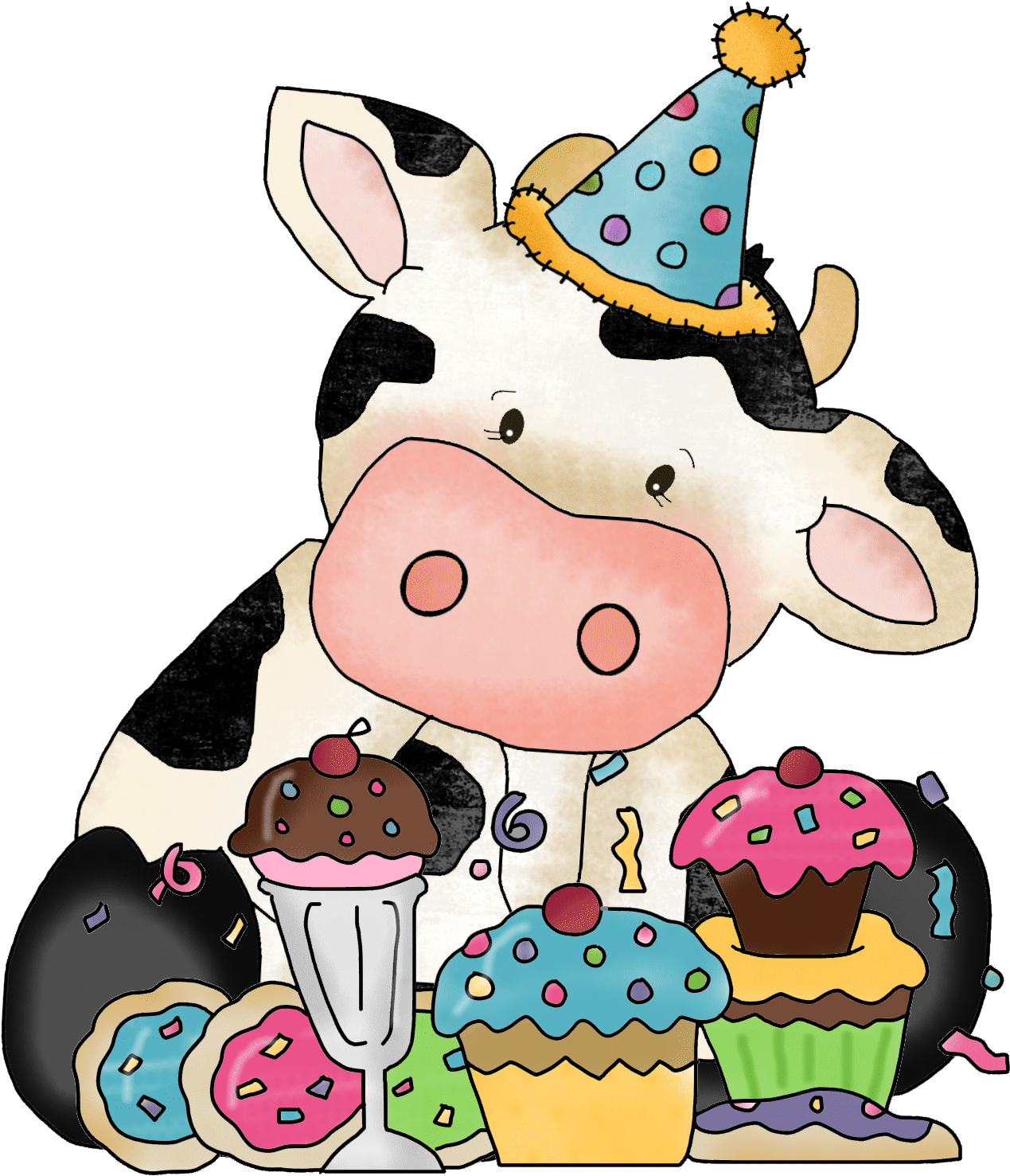 Happy birthday cow greeting cards clipart image