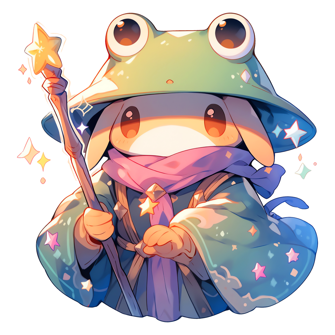 Cute kawaii frog wizard character pastel sticker clipart clip art