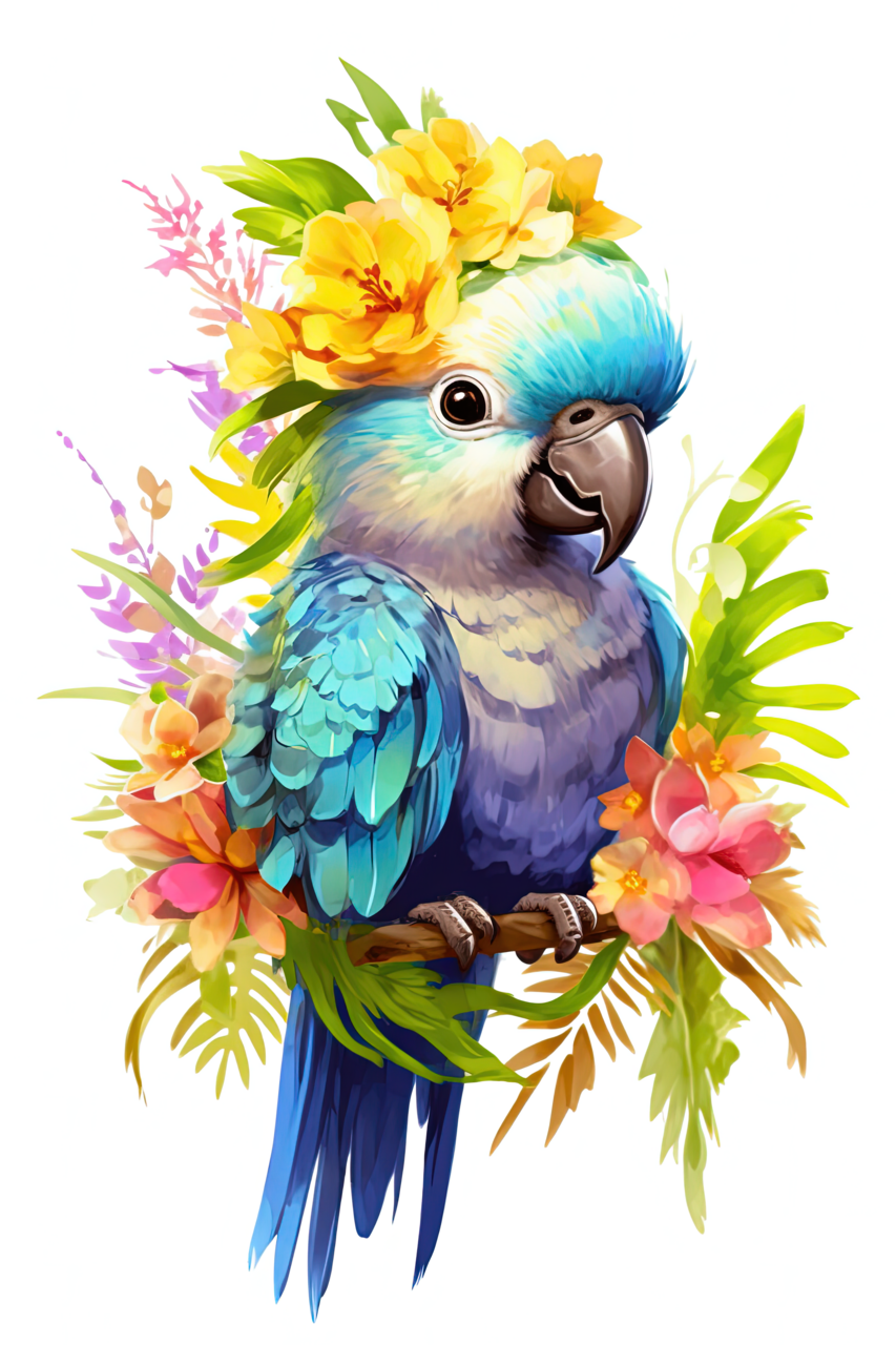 Bird baby parrot with flowers clipart photo