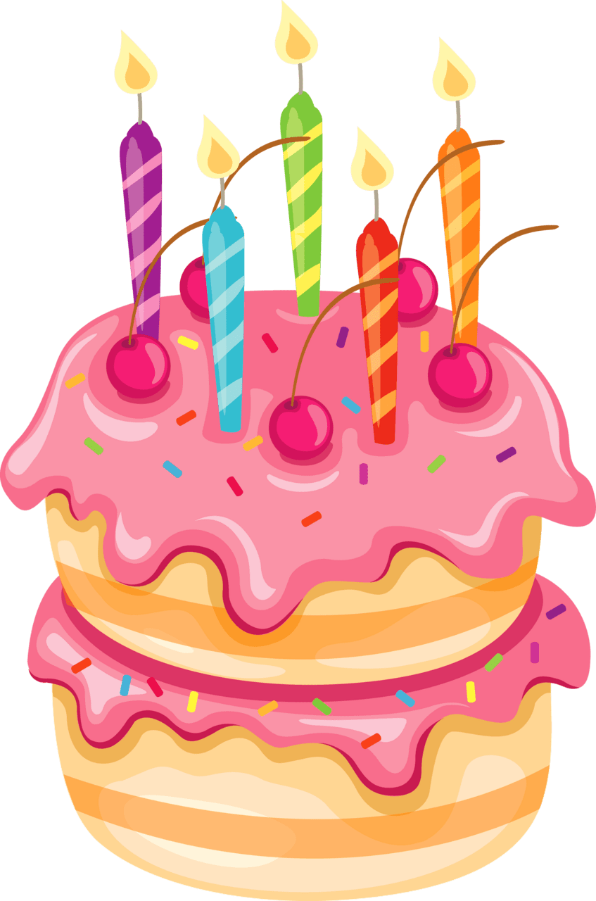 Birthday cake pink with candles clipart vector