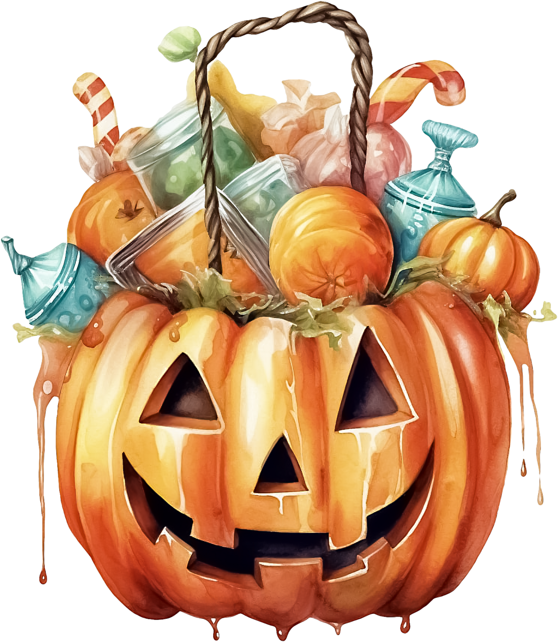 Etsy watercolor halloween pumpkin sweets basket clipart picture