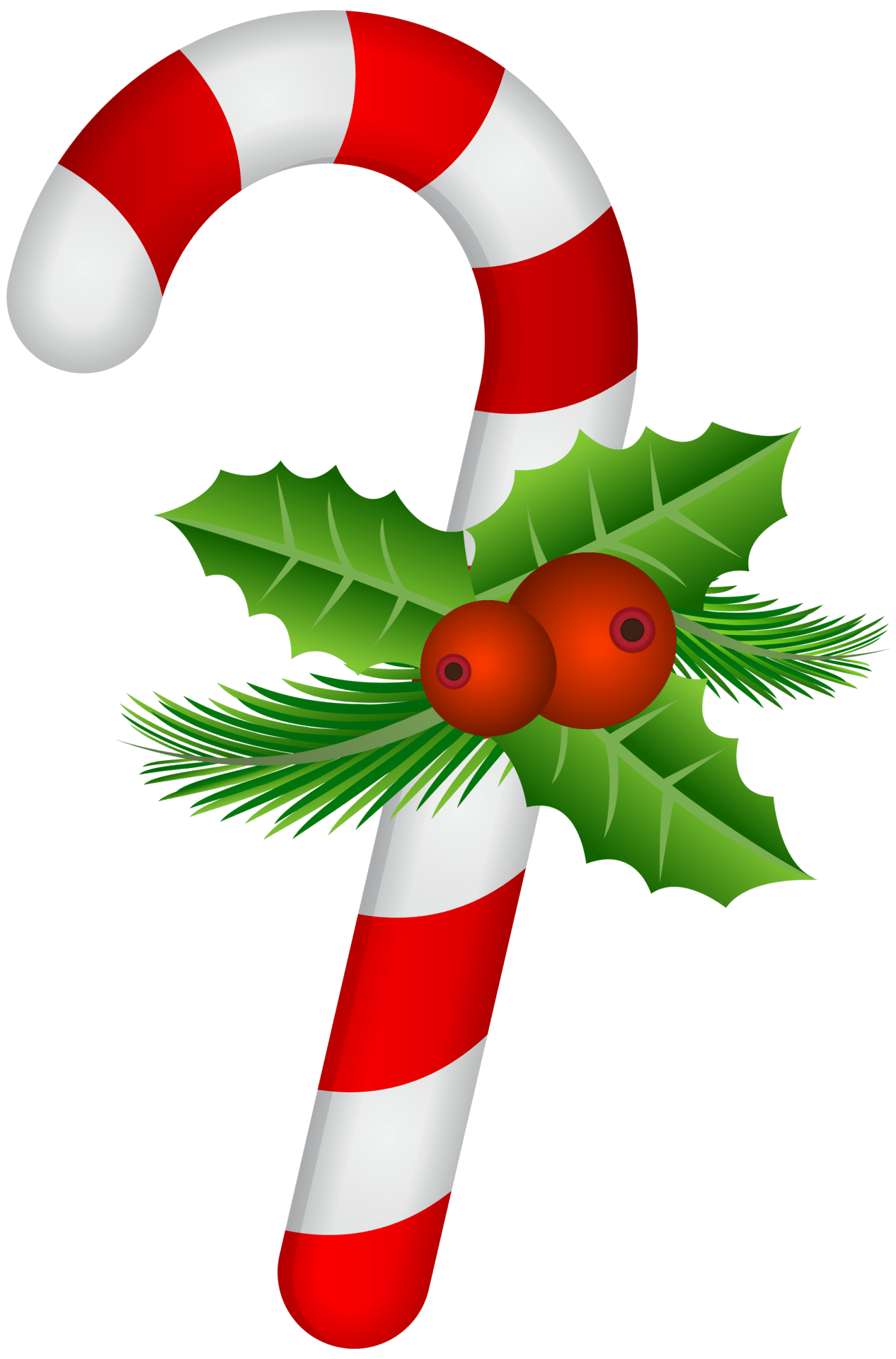 Christmas candy cane with holly clipart logo