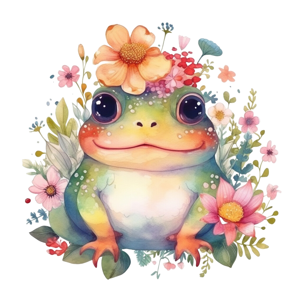 Cute frog with flowers phone case and stickers clipart picture