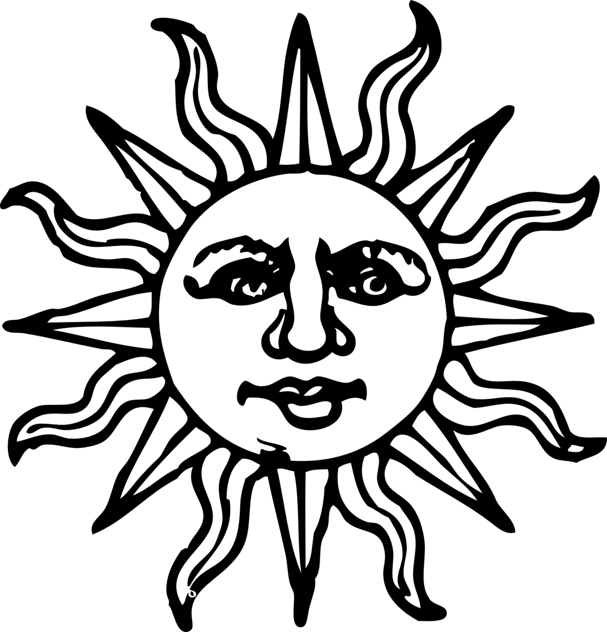 Sun woodcut black white line art coloring book clipart best picture