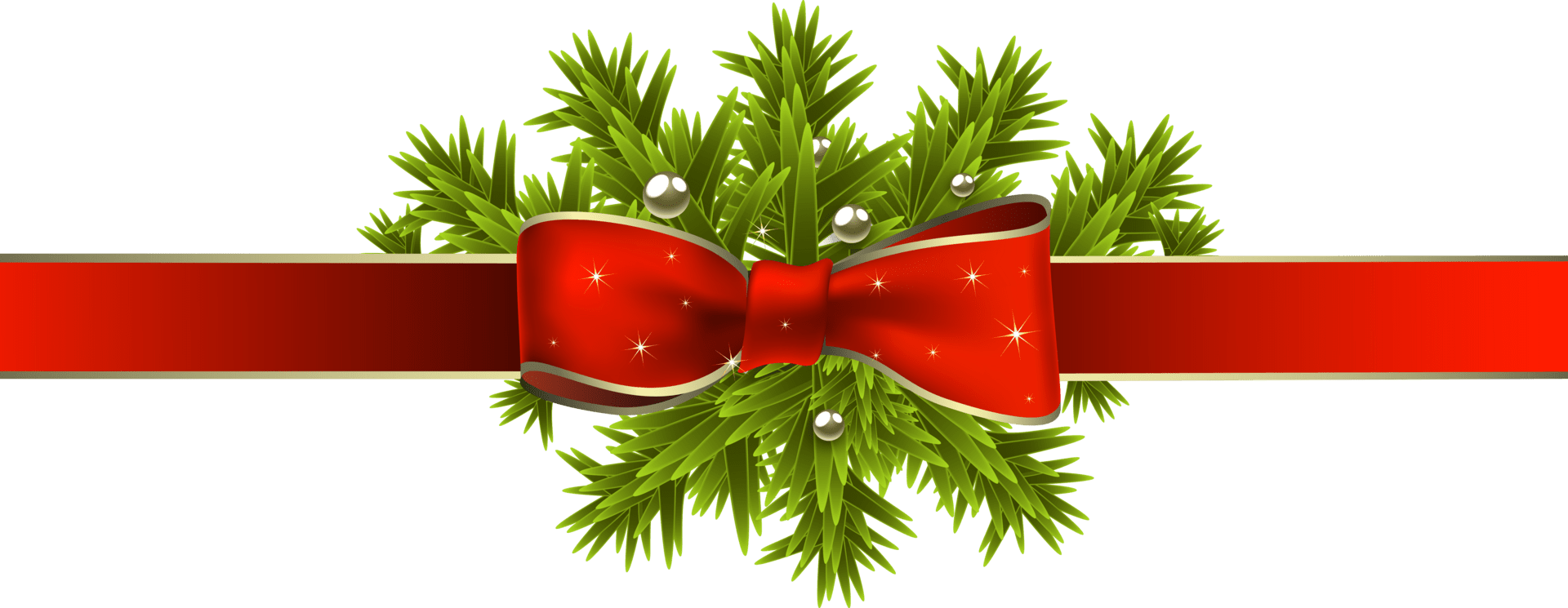 Red christmas ribbon with pine branches clipart image