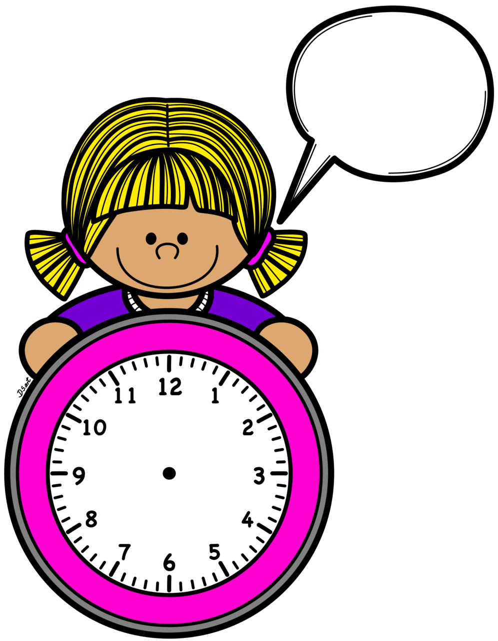 Clock pin em girls clipart vector