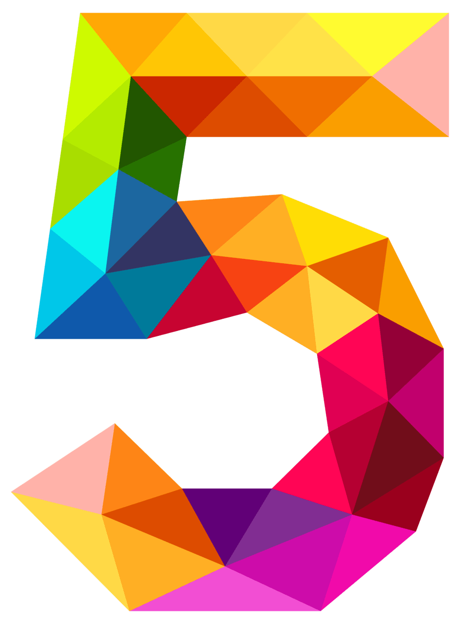 Rainbow colourful triangles number five clipart image