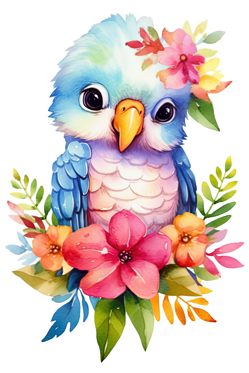 Bird baby parrot with flowers clipart vector